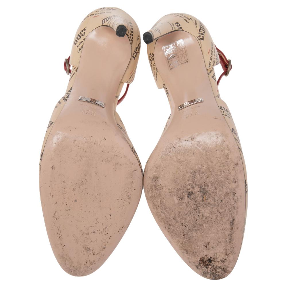 Women's Gucci Beige Leather Apollo Logo Daisy Ankle Strap Sandals Size 37.5