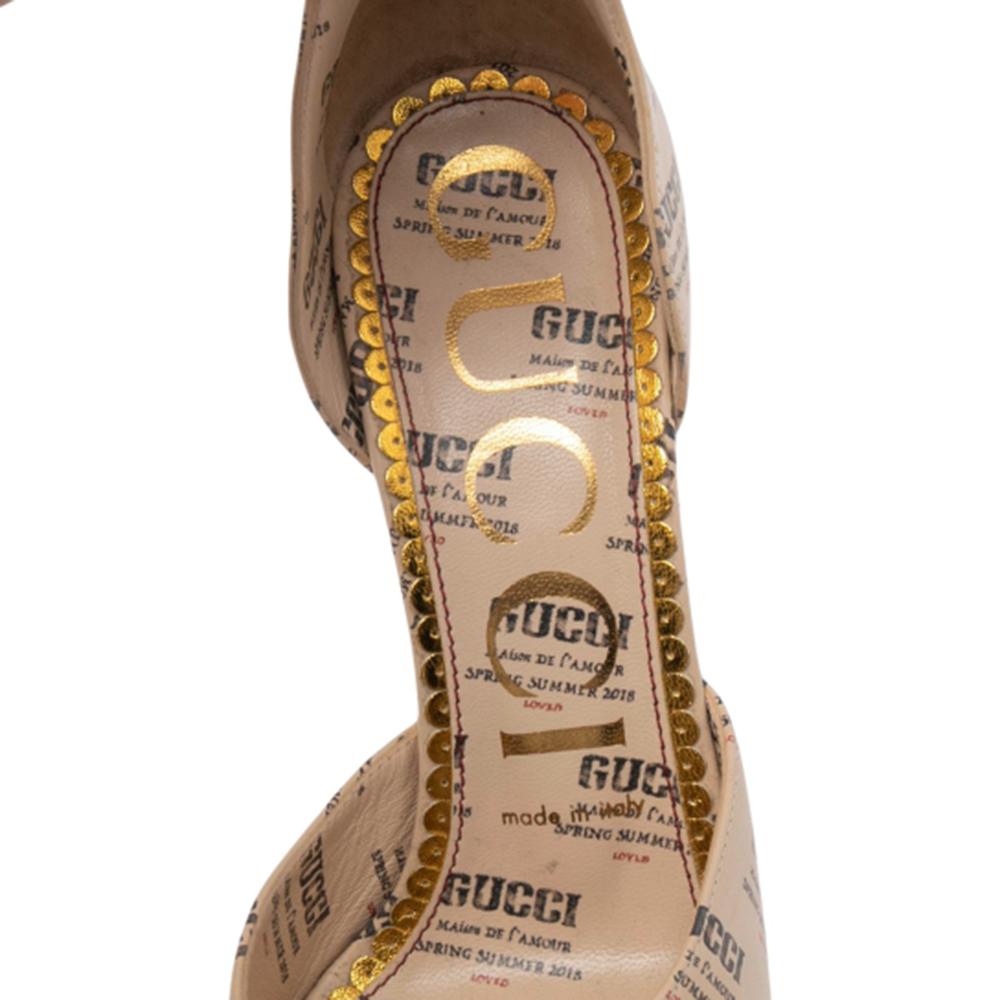 Gucci Beige Leather Apollo Logo Daisy Ankle Strap Sandals Size 37.5 2