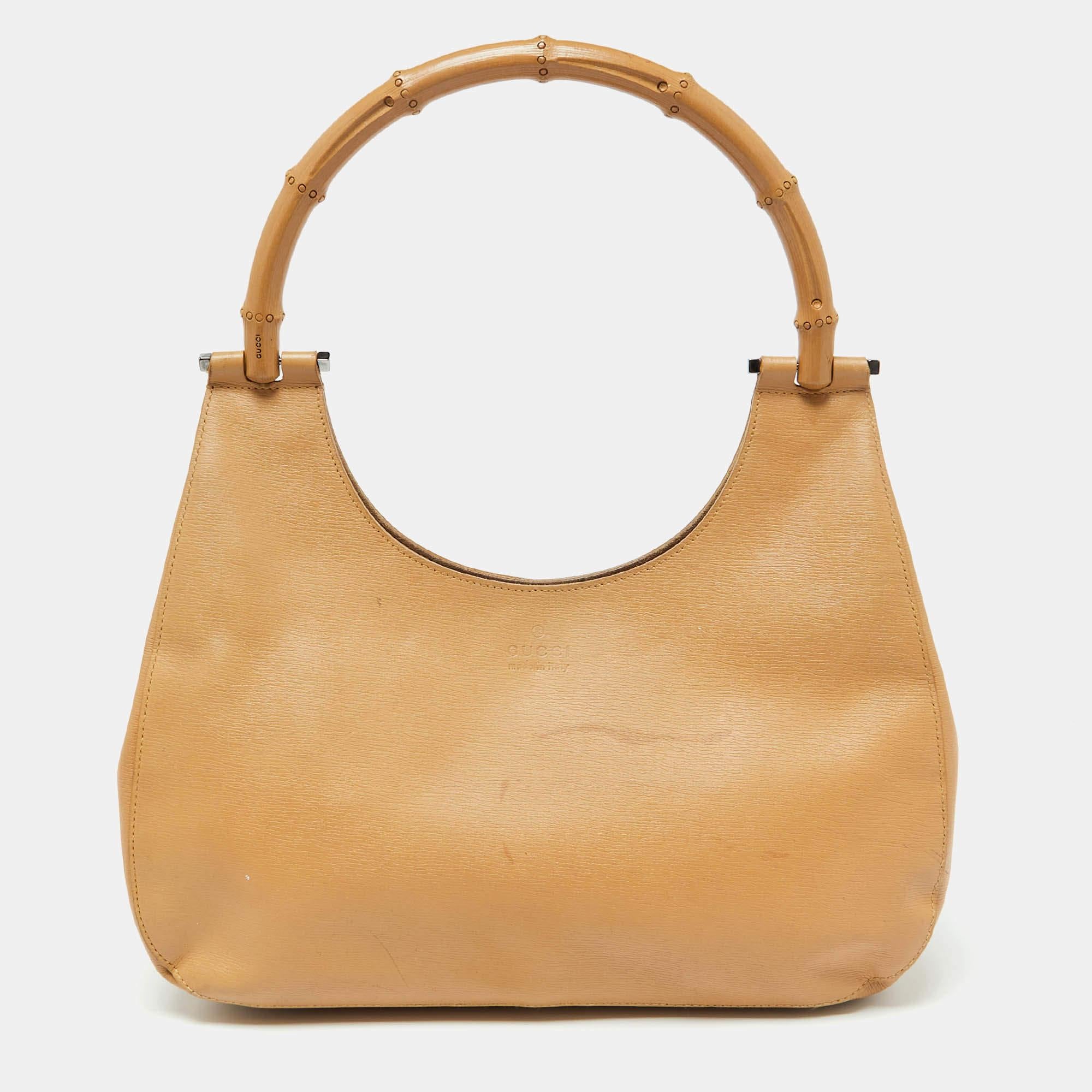 Women's Gucci Beige Leather Bamboo Handle Hobo