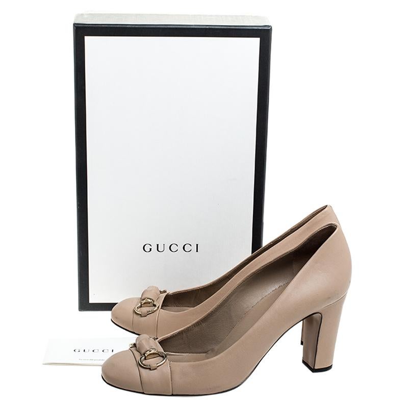 Gucci Beige Leather Bamboo Horsebit Pumps Size 39.5 3