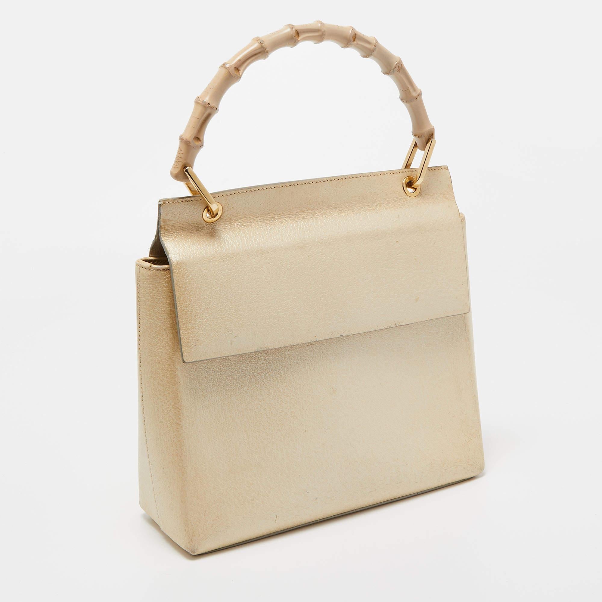 Women's Gucci Beige Leather Bamboo Tap Handle Bag For Sale
