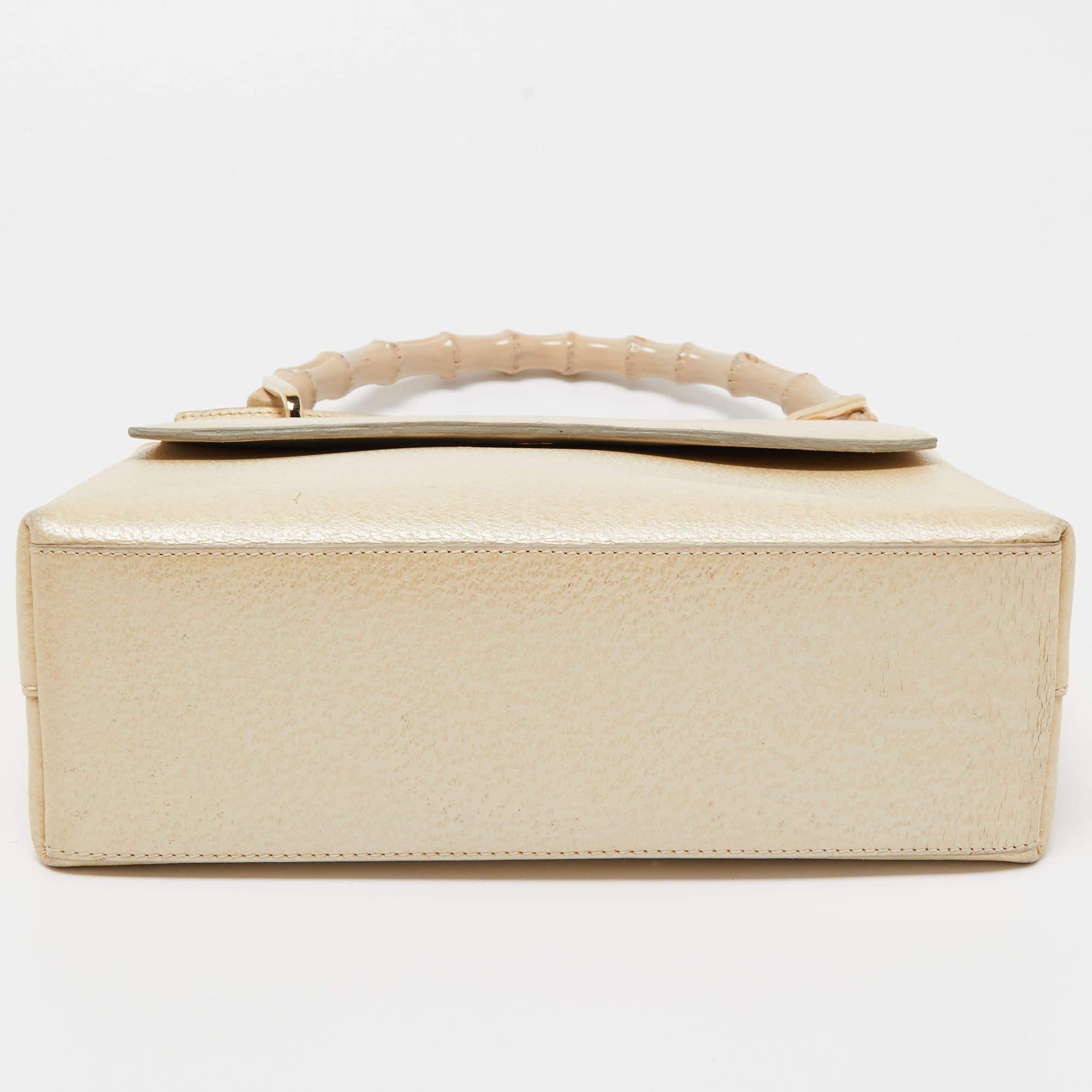 Gucci Beige Leather Bamboo Tap Handle Bag For Sale 1