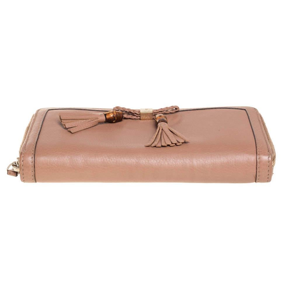 Gucci Beige Leather Bamboo Tassel Bow Zip Around Wallet 2