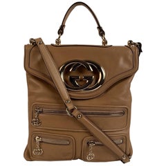 Gucci Beige Leather Britt Messenger GG Logo Shoulder Bag