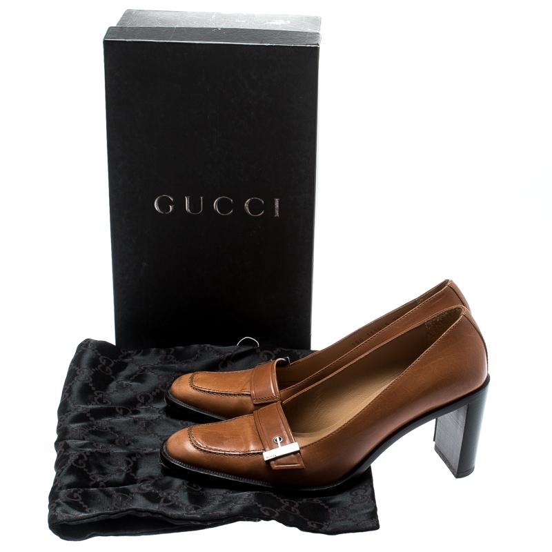 Gucci Beige Leather Buckle Detail Loafer Pumps Size 38 4