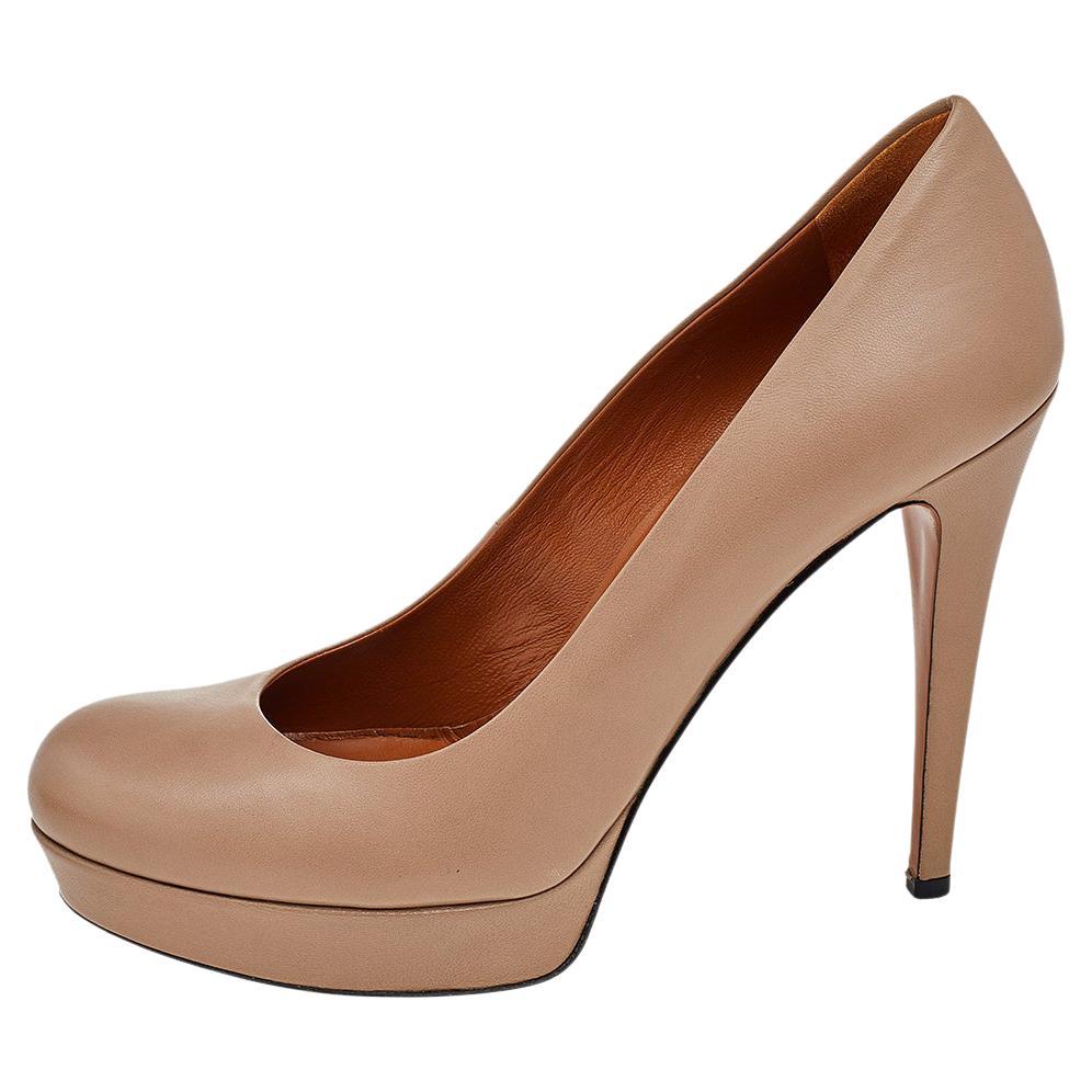Gucci Beige Leather Charlotte Platform Pumps Size 37.5