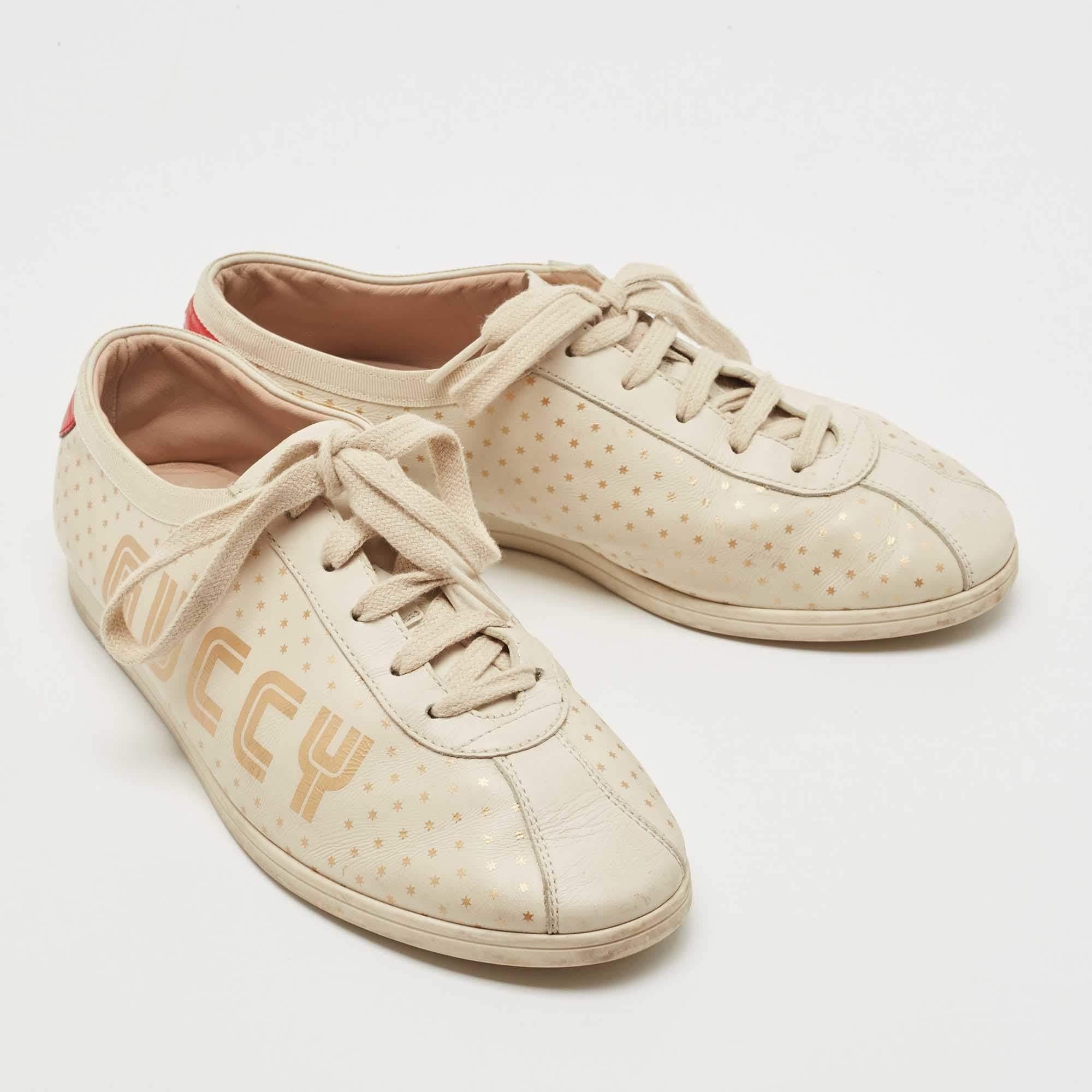 Women's Gucci Beige Leather Falacer Guccy Sneakers Size 37