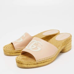 Gucci Beige Leather GG Espadrille Slides Size 36.5