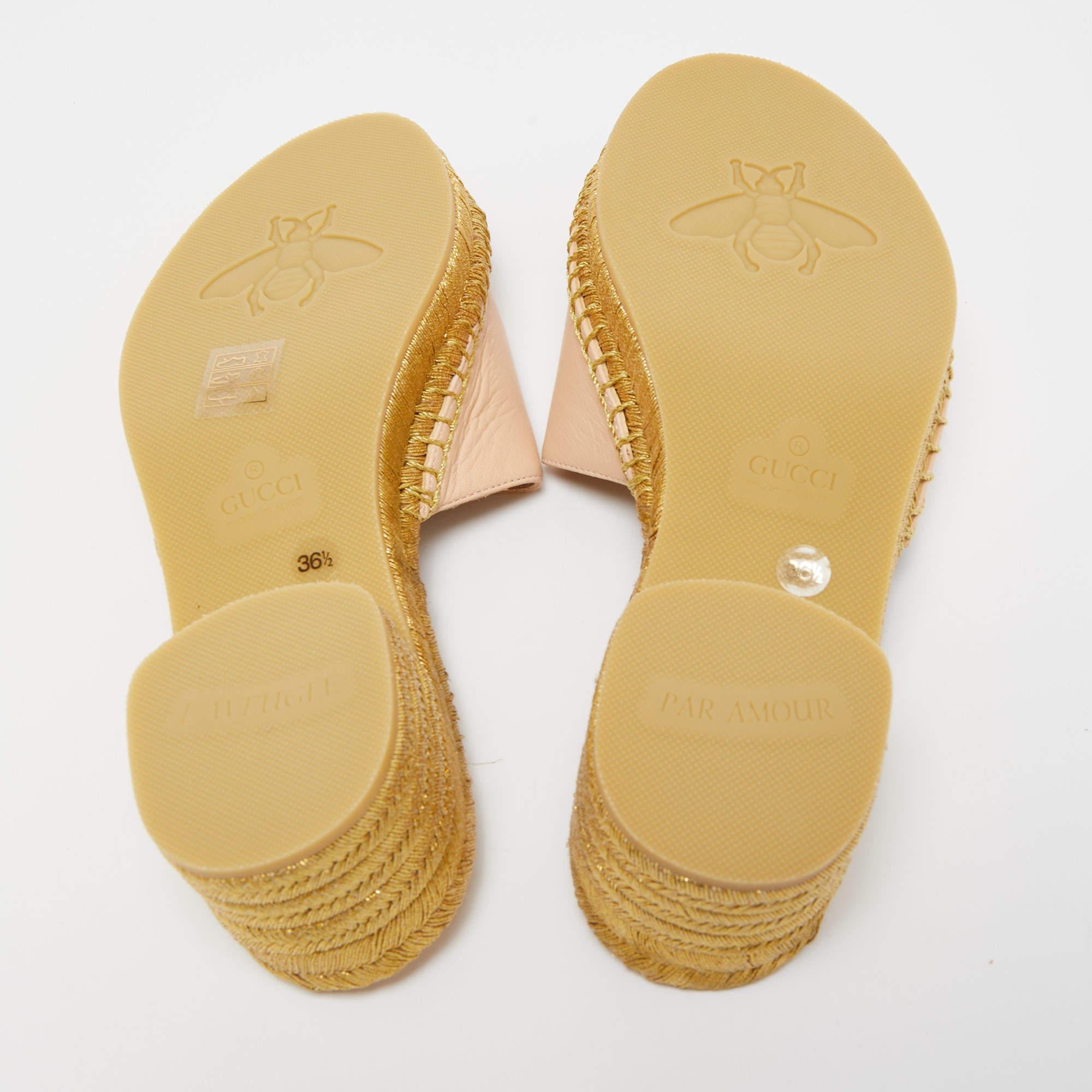 Gucci Beige Leather GG Espadrille Slides Size 36.5 In New Condition In Dubai, Al Qouz 2