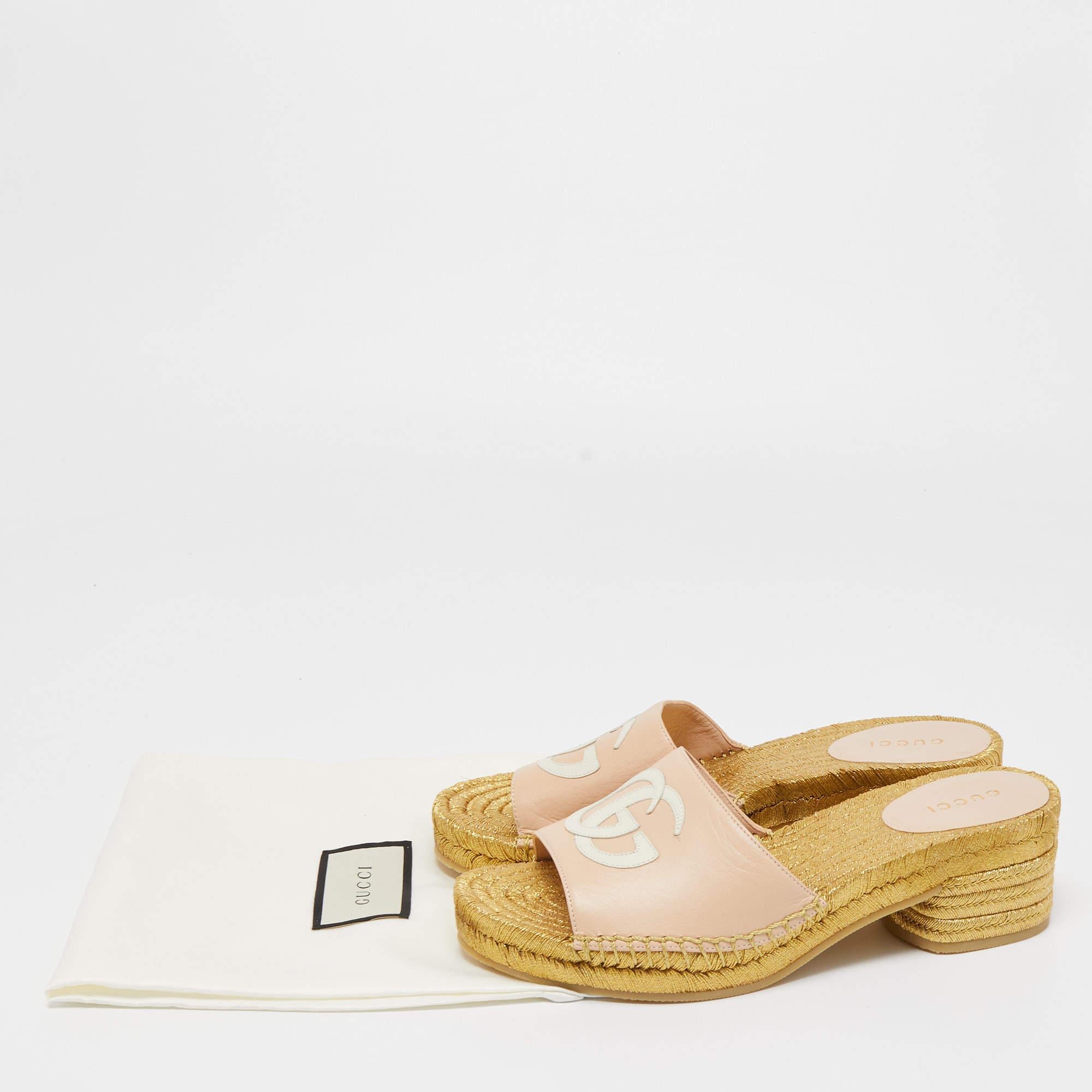 Gucci Beige Leather GG Espadrille Slides Size 36.5 5
