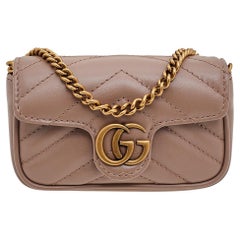 Gucci Beige Leather GG Marmont Chain Coin Purse