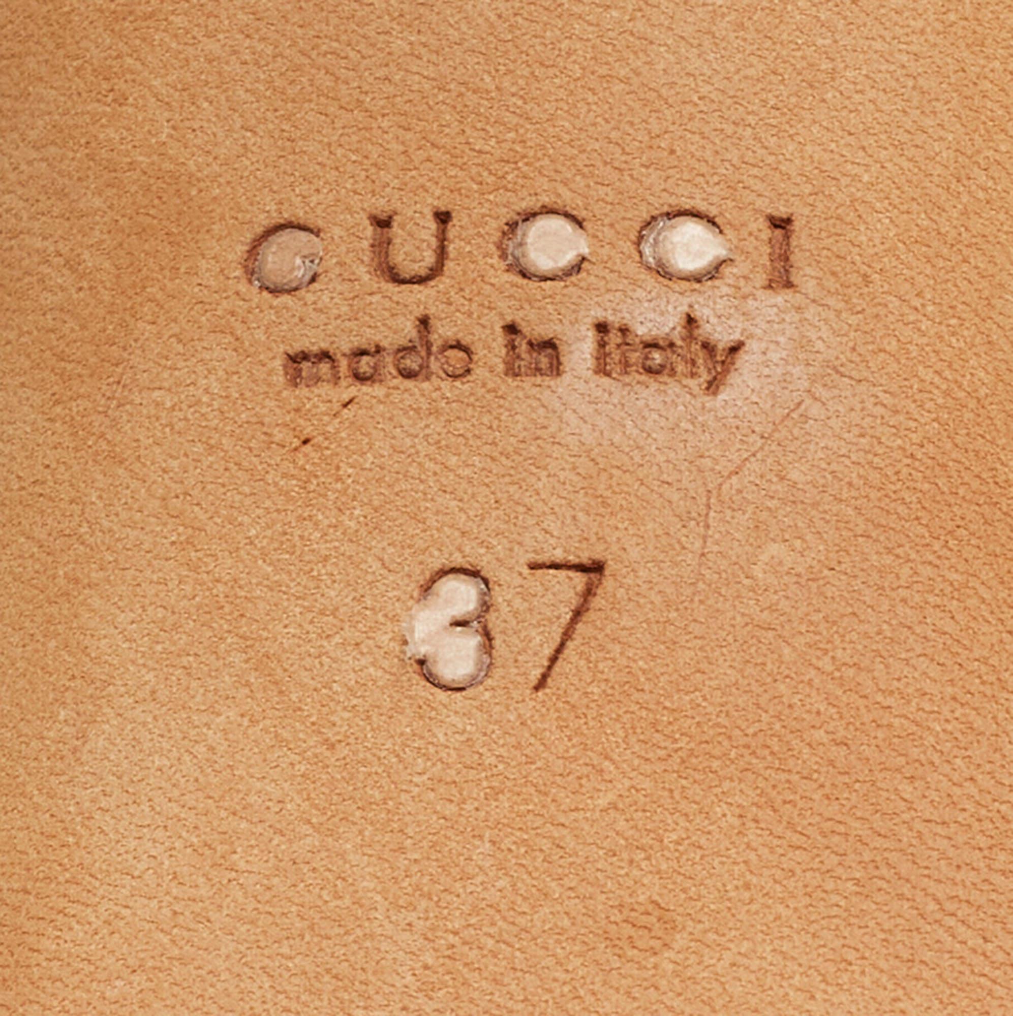 Gucci Beige Leather Hollywood Slide Sandals Size 37 2