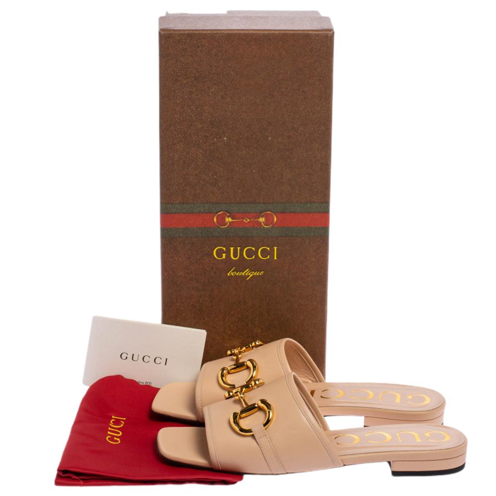 Gucci Beige Leather Horsebit Flat Slides Size 36.5 1