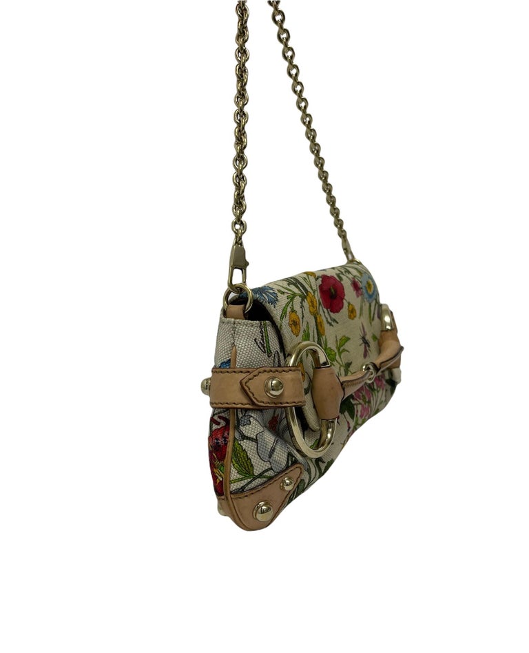 Gucci Beige Leather Horsebit Flora Bag For Sale at 1stDibs