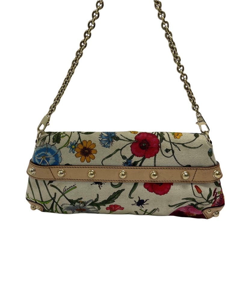 Gucci Beige Leather Horsebit Flora Bag For Sale at 1stDibs