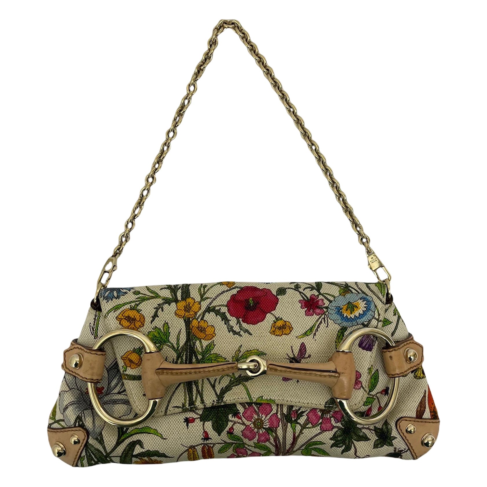 Gucci Beige Leder Horsebit Flora Tasche