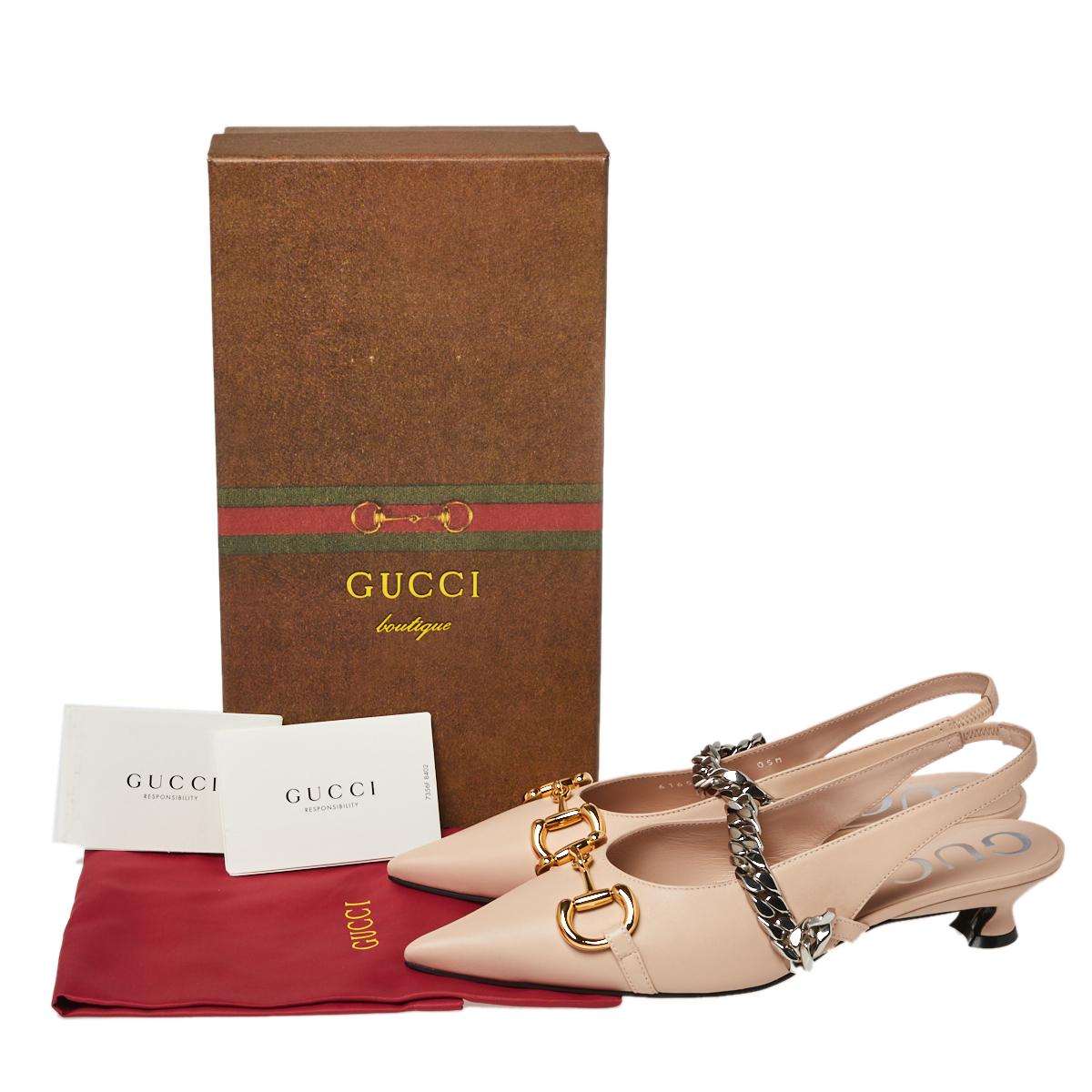 Gucci Beige Leather Horsebit Pointed Toe Slingback Sandals Size 39 4