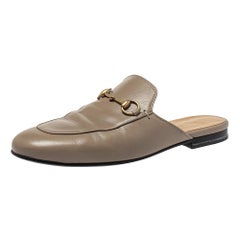 Used Gucci Beige Leather Horsebit Princetown Flat Mules Size 38