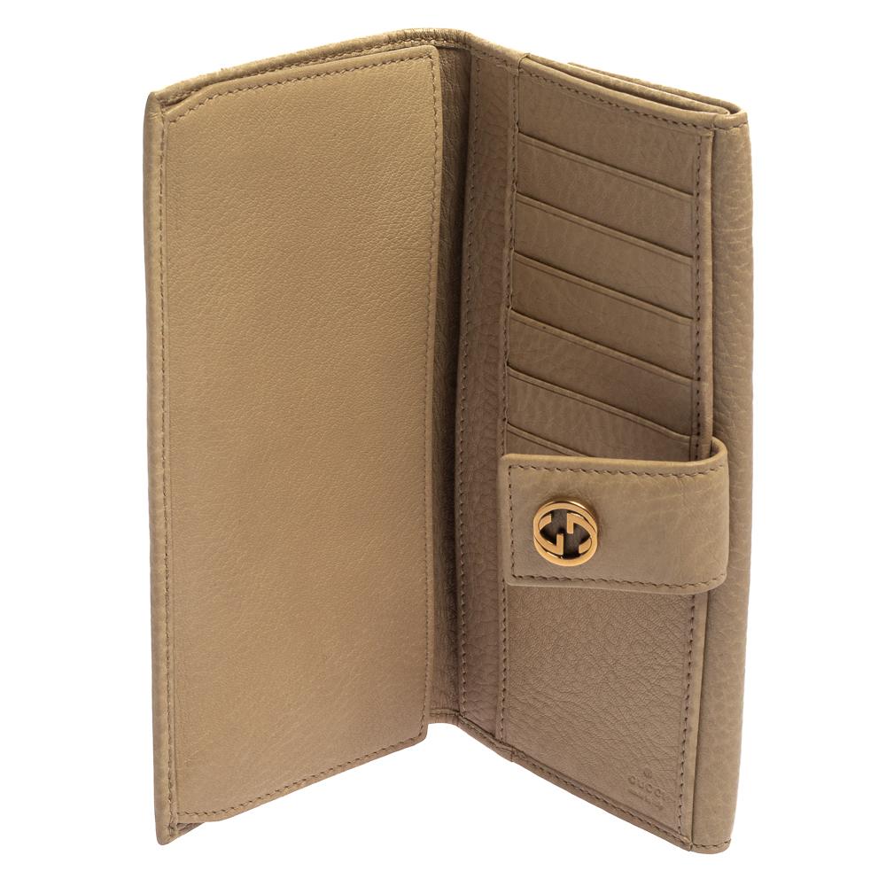 Gucci Beige Leather Interlocking G Continental Wallet For Sale 3