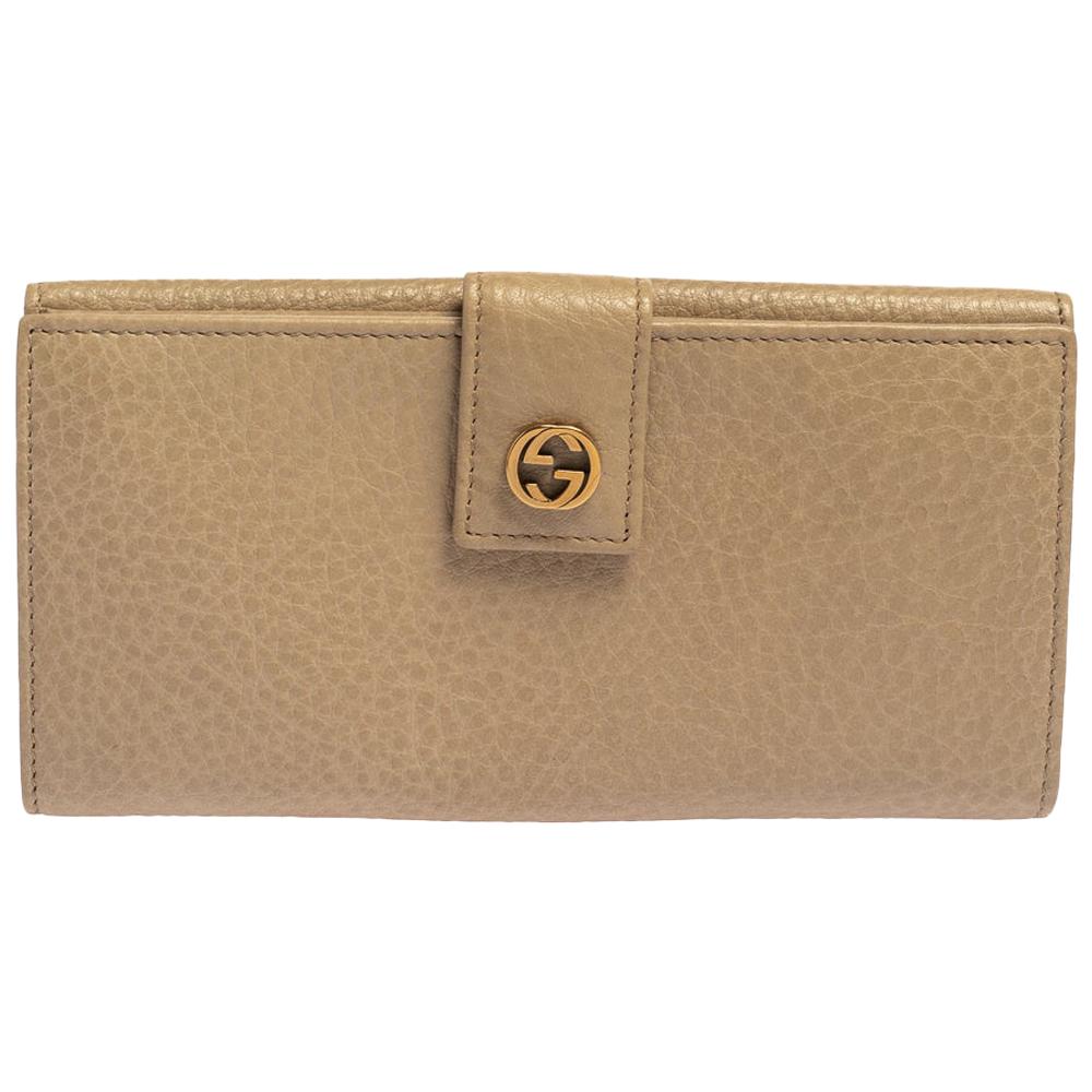 Gucci Beige Leather Interlocking G Continental Wallet For Sale