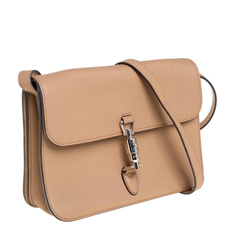 Gucci Beige Leder Jackie Crossbody Tasche im Zustand „Gut“ in Dubai, Al Qouz 2