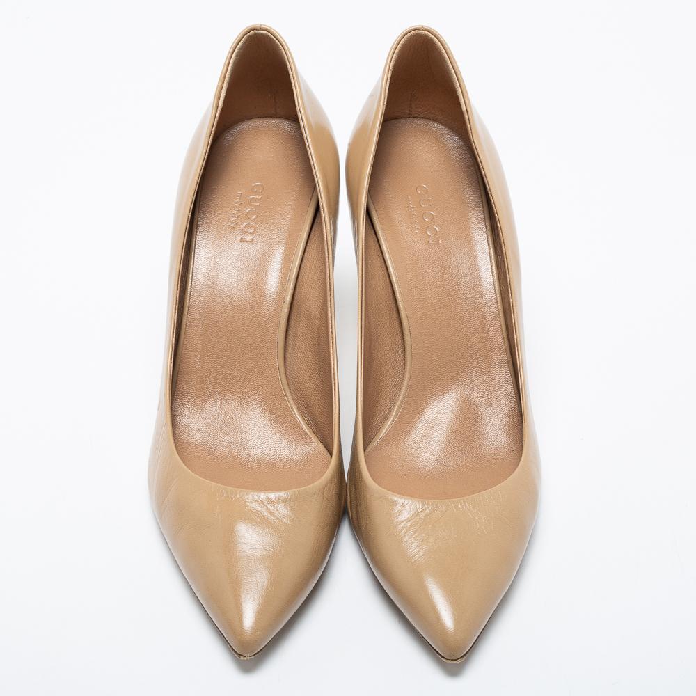 Gucci Beige Leather Kristen Pumps Size 38.5 3