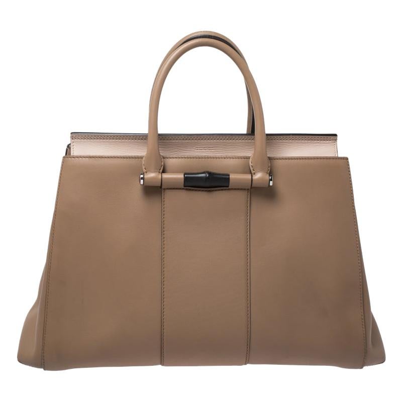 Gucci Beige Leather Lady Bamboo Top Handle Bag