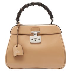 Gucci Beige Leather Lady Lock Bamboo Top Handle Bag