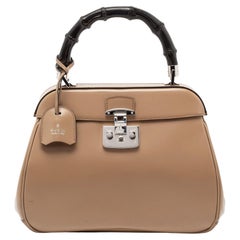 Gucci Beige Leather Lady Lock Bamboo Top Handle Bag