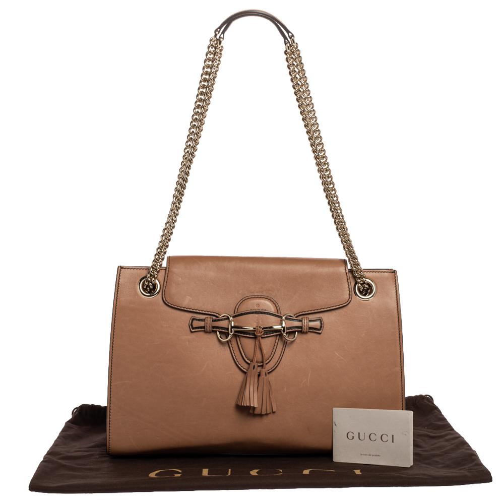 Gucci Beige Leather Large Emily Chain Shoulder Bag 12