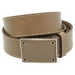 Gucci Beige Leather Logo Square Buckle Belt 100CM