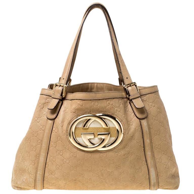 Gucci Beige Leather Medium GG Britt Tote