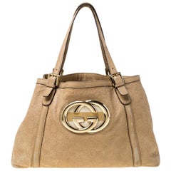 Gucci Beige Leather Medium GG Britt Tote