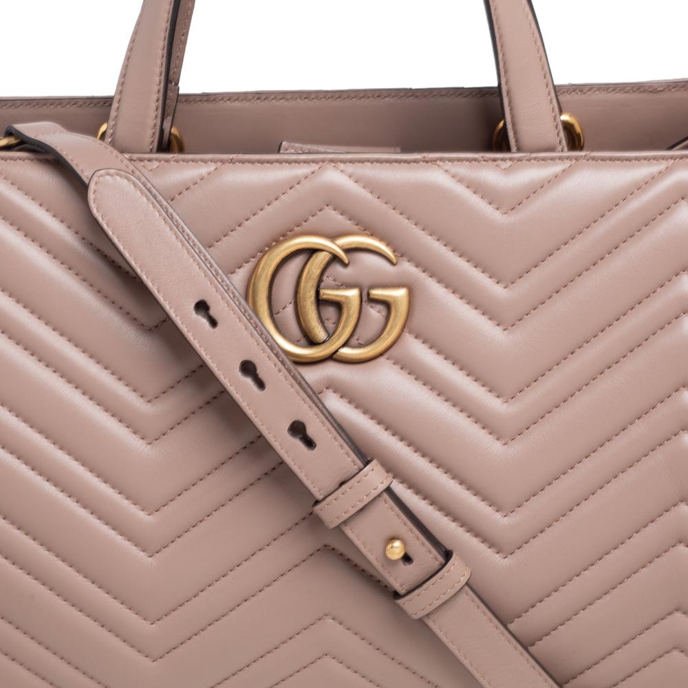 Women's Gucci Beige Leather Medium GG Marmont Matelassé Tote