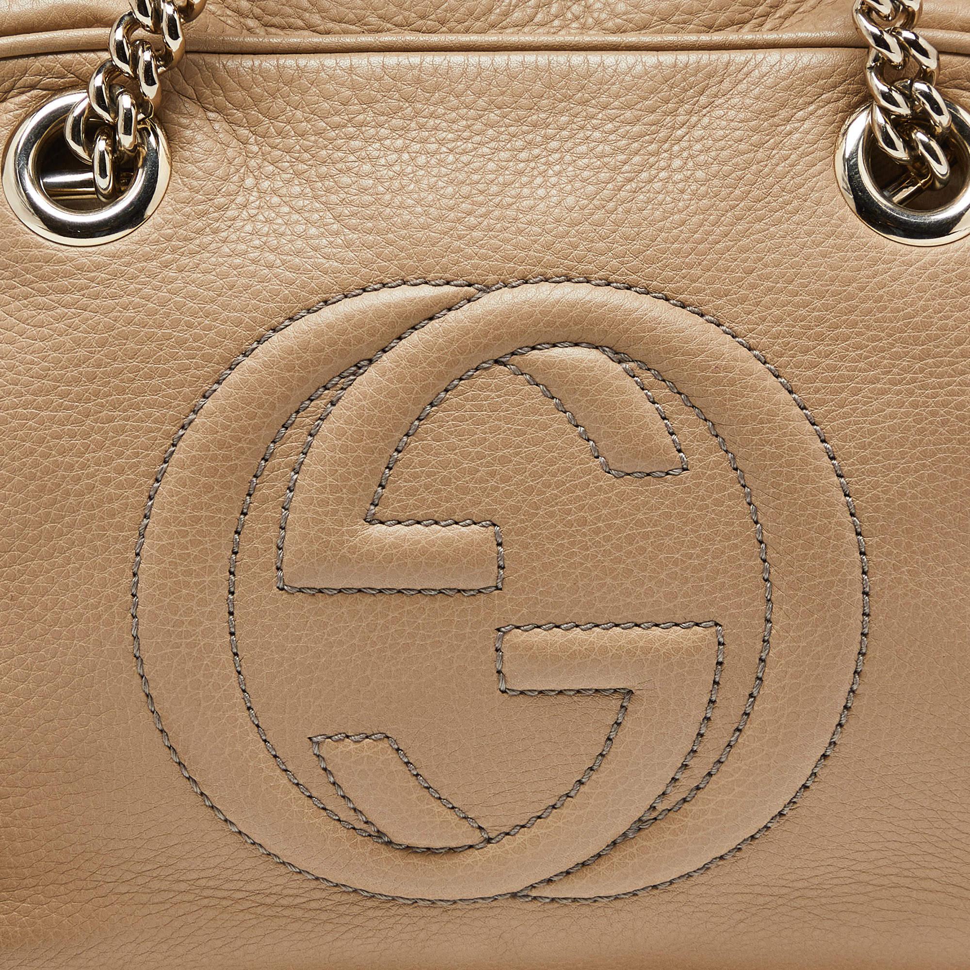 Gucci Beige Leather Medium Soho Chain Shoulder Bag For Sale 6