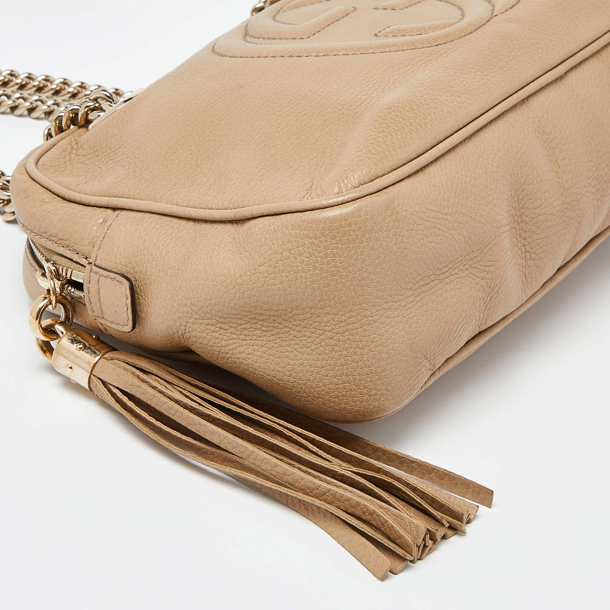 Gucci Beige Leather Medium Soho Chain Shoulder Bag For Sale 4