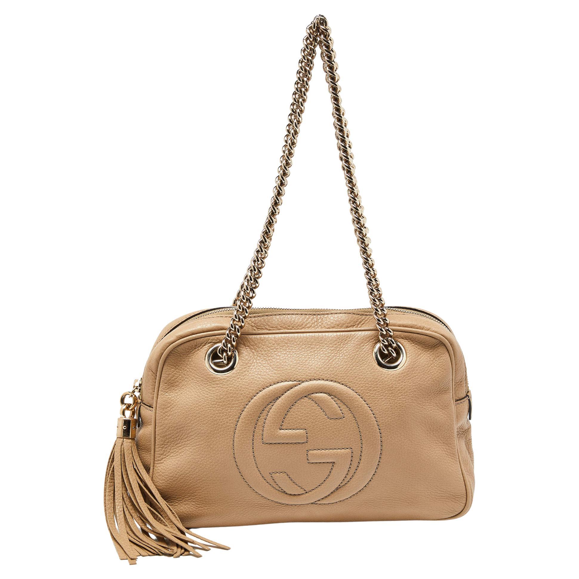 Gucci Beige Leather Medium Soho Chain Shoulder Bag For Sale