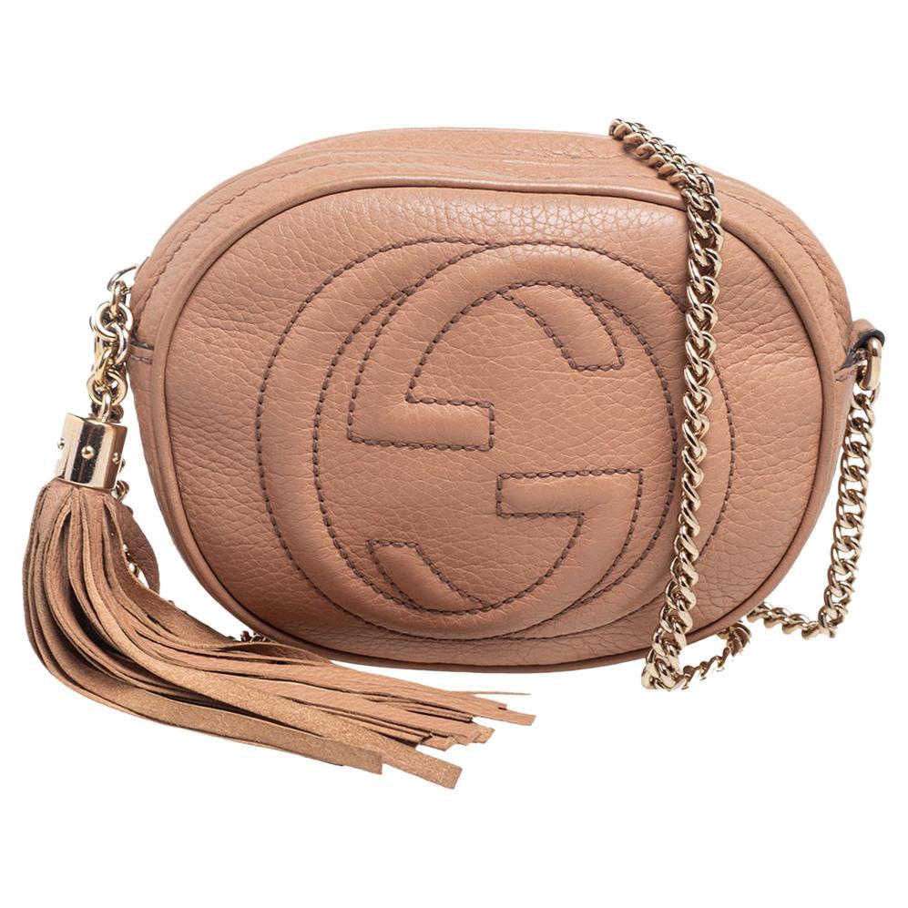 Gucci Beige Leather Mini Soho Disco Chain Crossbody Bag For Sale at 1stDibs
