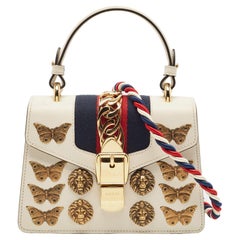 Gucci Beige Leather Mini Sylvie Animal Stud Embellished Top Handle Bag