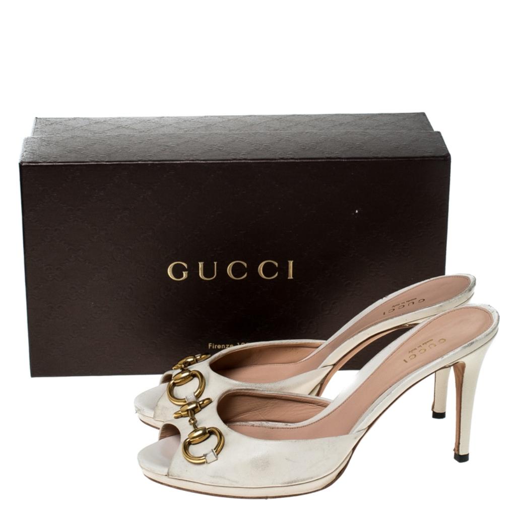 Gucci Beige Leather New Hollywood Horsebit Slide Sandals Size 39.5 2