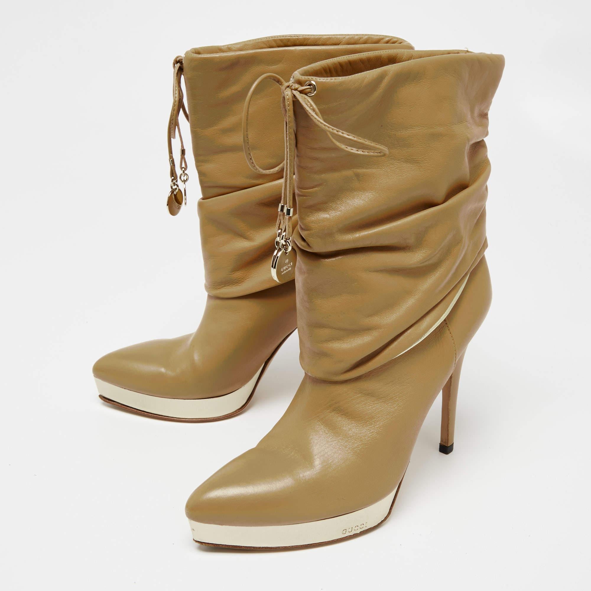 Gucci Beige Leather Platform Ankle Boots Size 36 For Sale 2