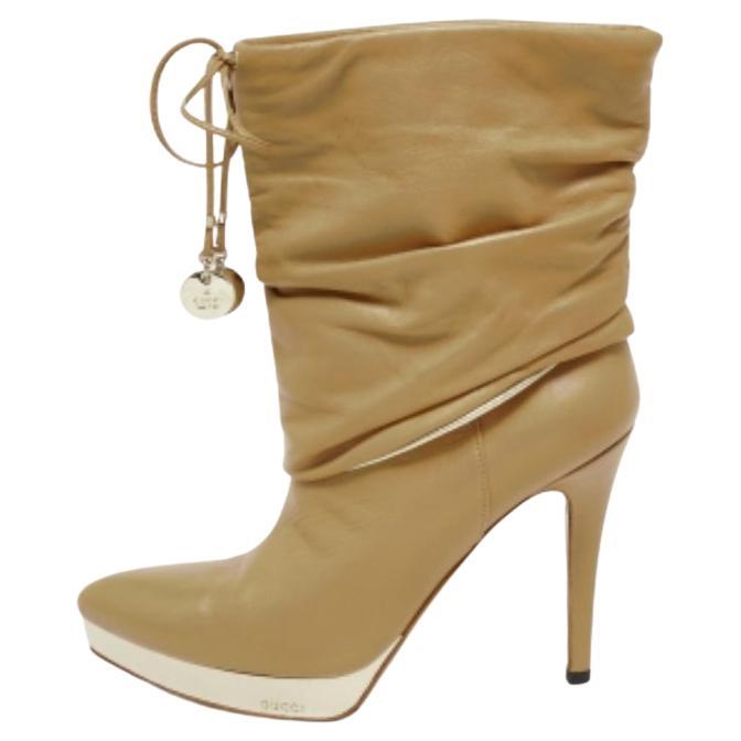 Gucci Stivaletti con plateau in pelle beige misura 36
