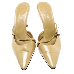 Gucci Beige Leather Pointed Toe Mules Size 37