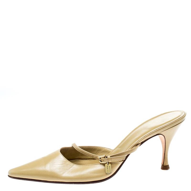 Gucci Beige Leather Pointed Toe Mules Size 37 2