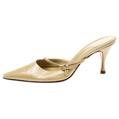 Gucci Beige Leather Pointed Toe Mules Size 37