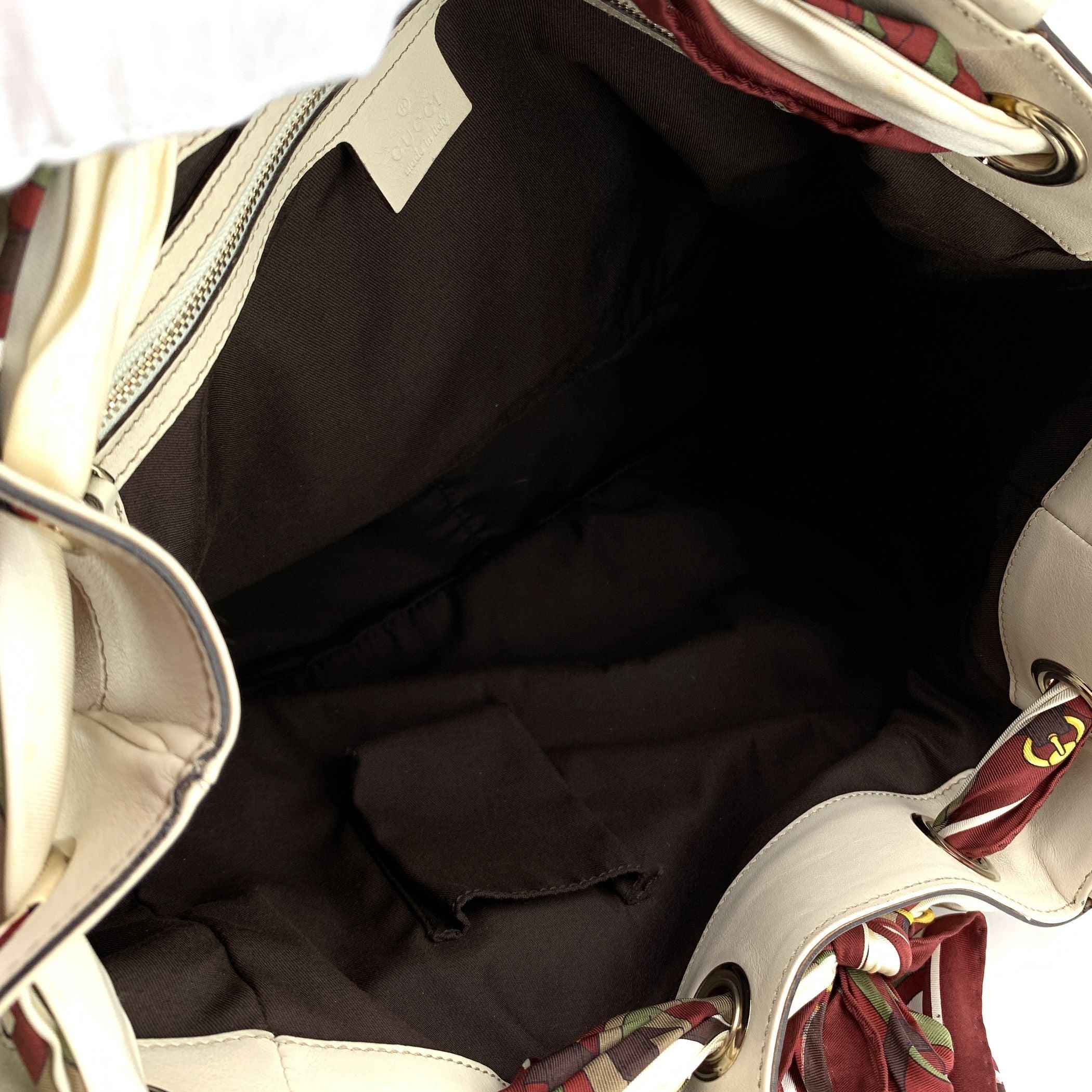 Gucci Beige Leather Positano Tote Bag with Silk Scarf 2