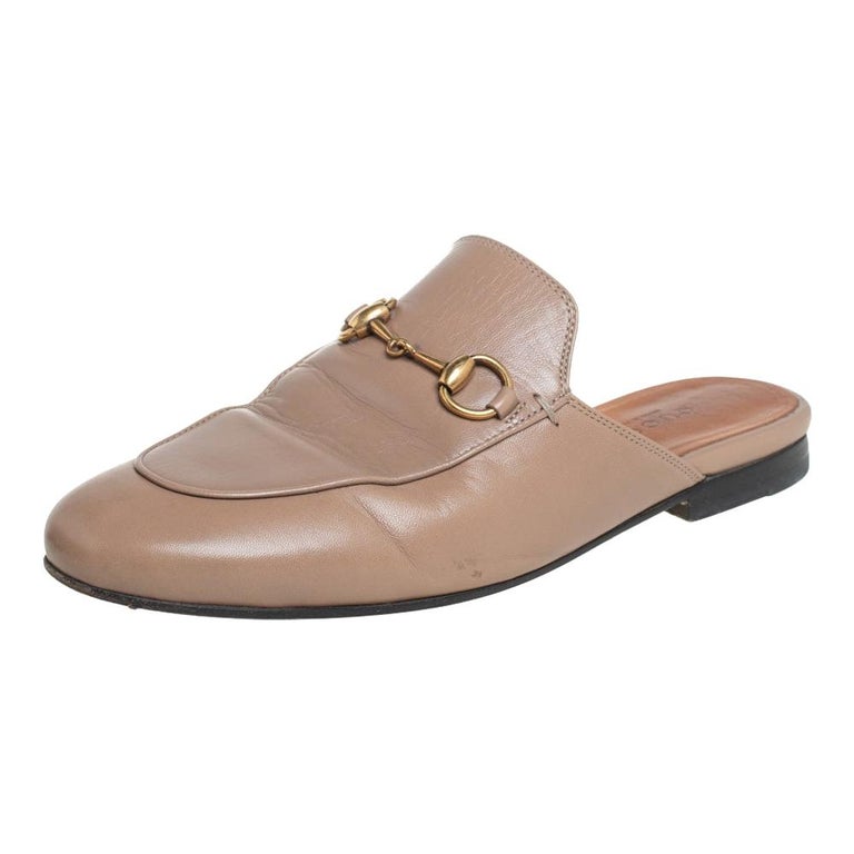Gucci Beige Leather Princetown Mules Size 35 For Sale at 1stDibs