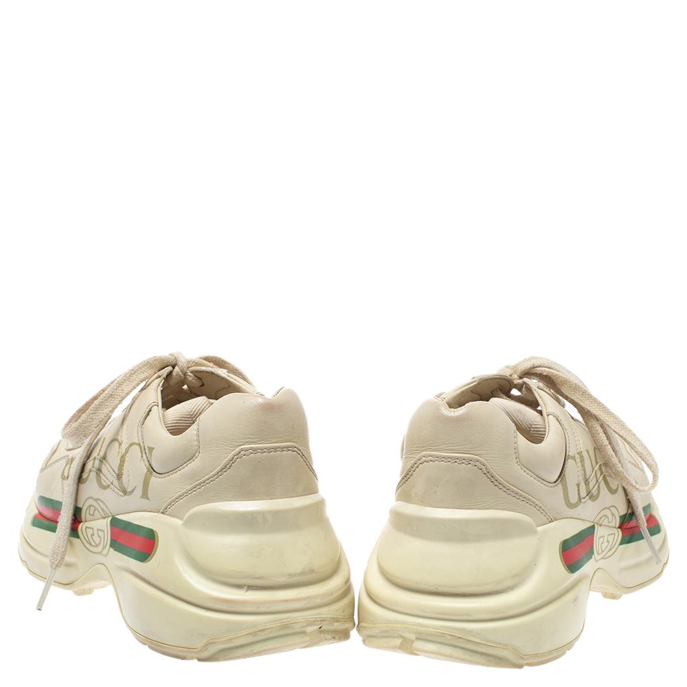Women's Gucci Beige Leather Rhyton Gucci Logo Low Top Sneakers Size 36