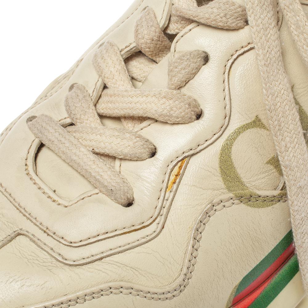 Gucci Beige Leather Rhyton Gucci Logo Low Top Sneakers Size 36 3