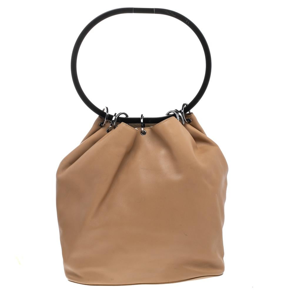 Gucci Beige Leather Ring Top Handle Bag